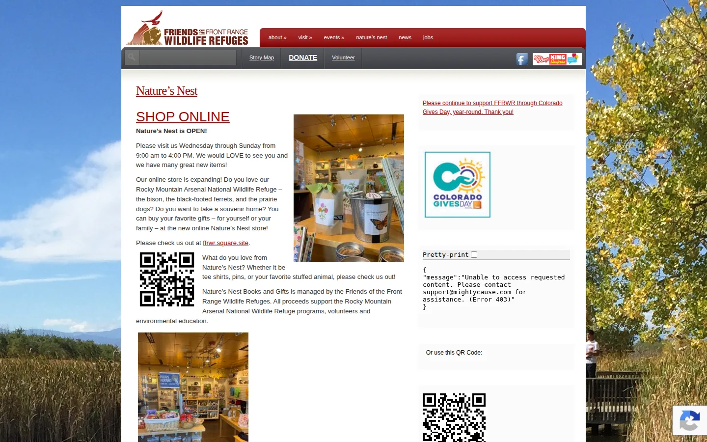 Captured website of Nature's Nest Books and Gifts