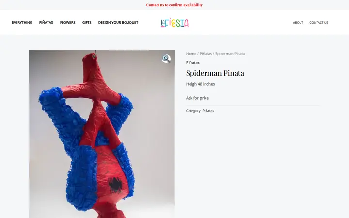 Website of Piñateria La Fiesta