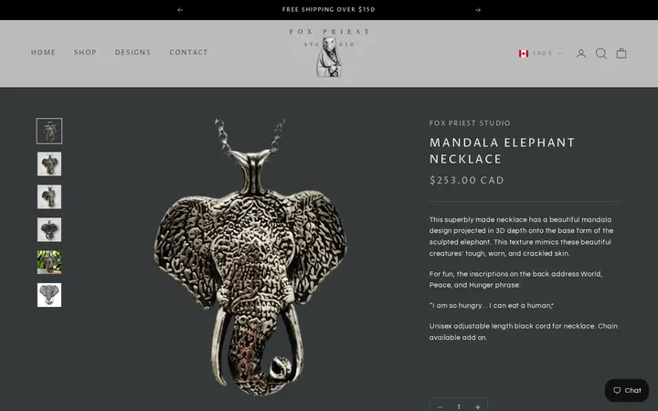 /products/mandala-elephant-necklace-sterling-silver-920-world-hunger-peace-symbolic-jewelry — FOX PRIEST STUDIO