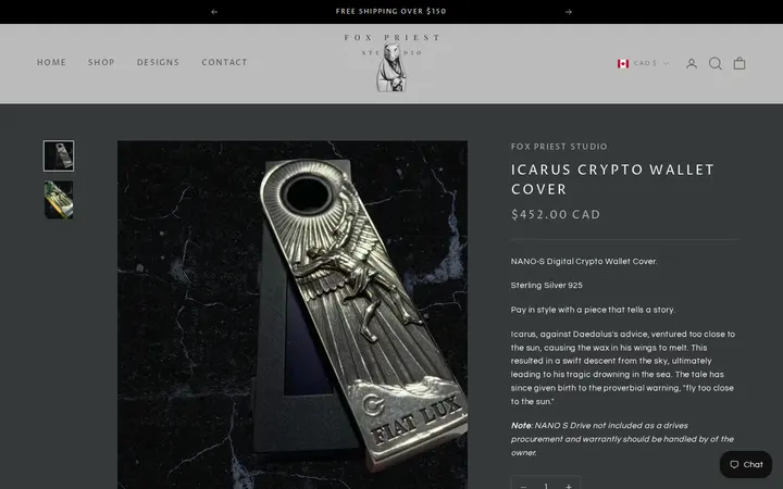 /products/icarus-crypto-wallet-cover-sterling-silver-925-nano-s-d-payments — FOX PRIEST STUDIO