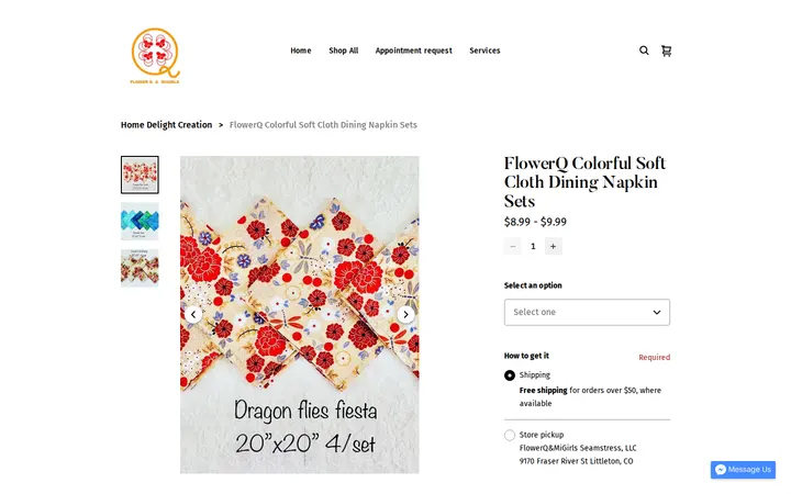 /product/flowerq-colorful-soft-cloth-dining-napkin-sets/95 — FlowerQ&MiGirls Seamstress, LLC; Alterations & Sewing in Denver