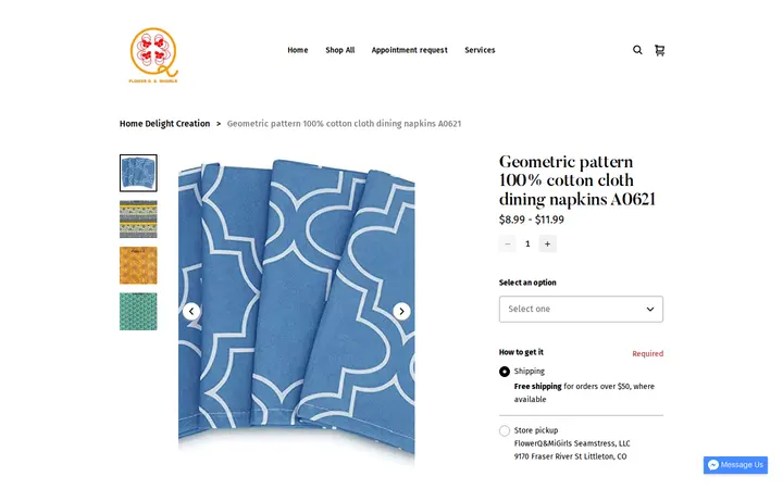 /product/geometric-pattern-100-cotton-cloth-dining-napkins-a0621/96 — FlowerQ&MiGirls Seamstress, LLC; Alterations & Sewing in Denver