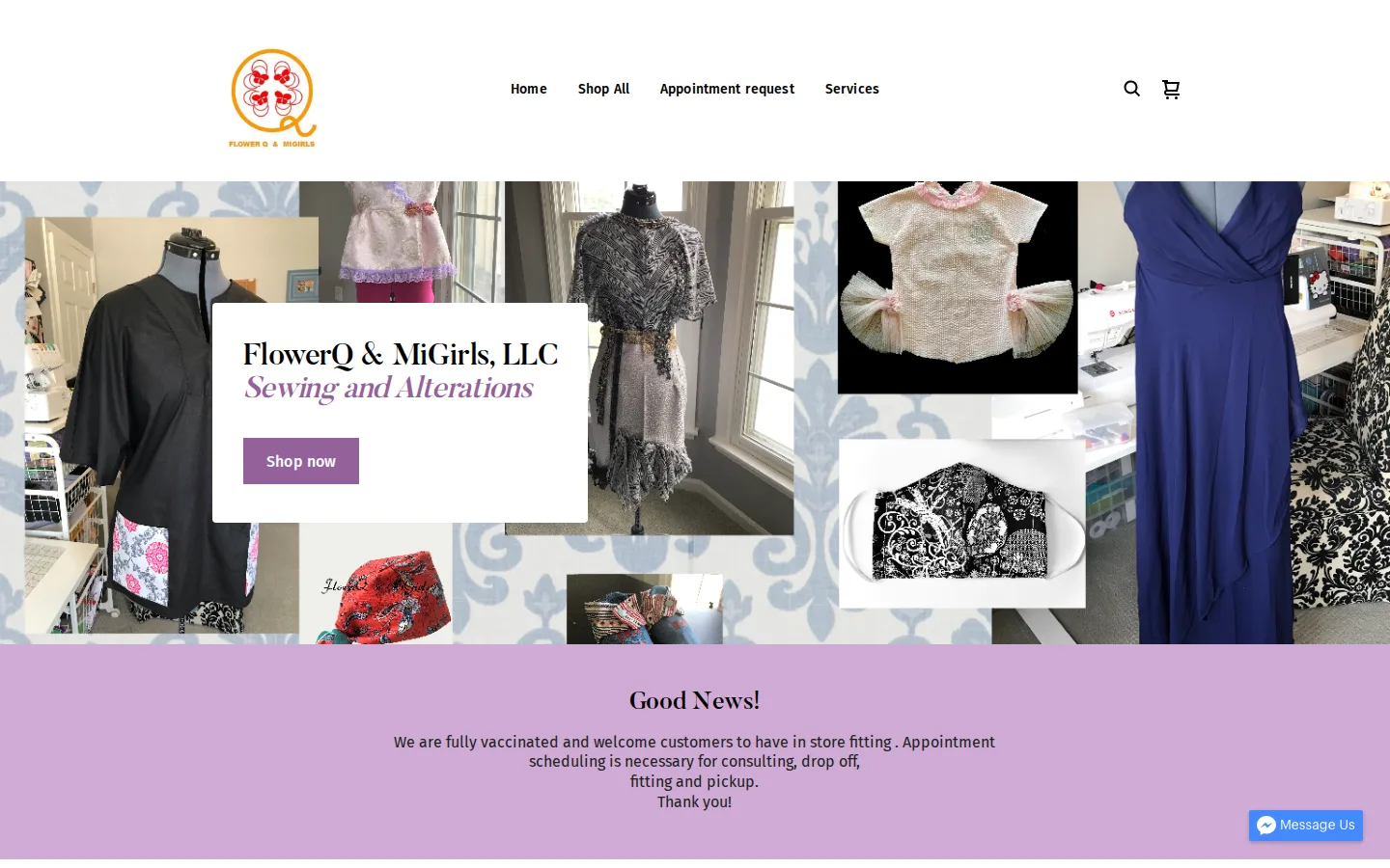 Captured website of FlowerQ&MiGirls Seamstress, LLC; Alterations & Sewing in Denver