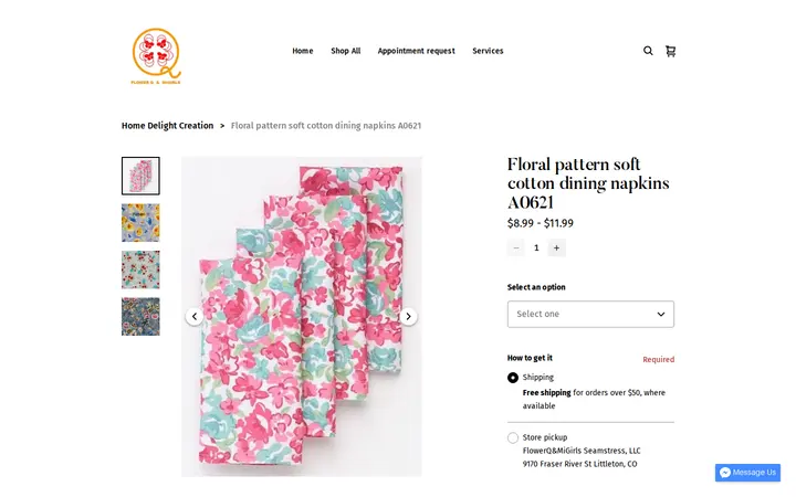 /product/floral-pattern-soft-cotton-dining-napkins-a0621/98 — FlowerQ&MiGirls Seamstress, LLC; Alterations & Sewing in Denver