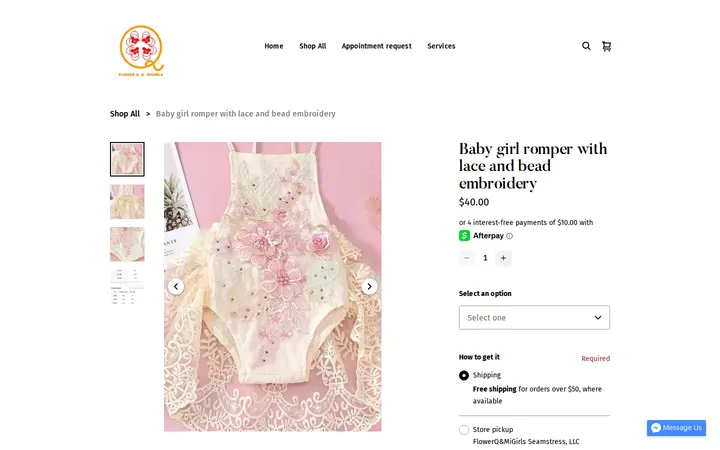 /product/baby-girl-romper-with-lace-and-bead-embroidery/102 — FlowerQ&MiGirls Seamstress, LLC; Alterations & Sewing in Denver