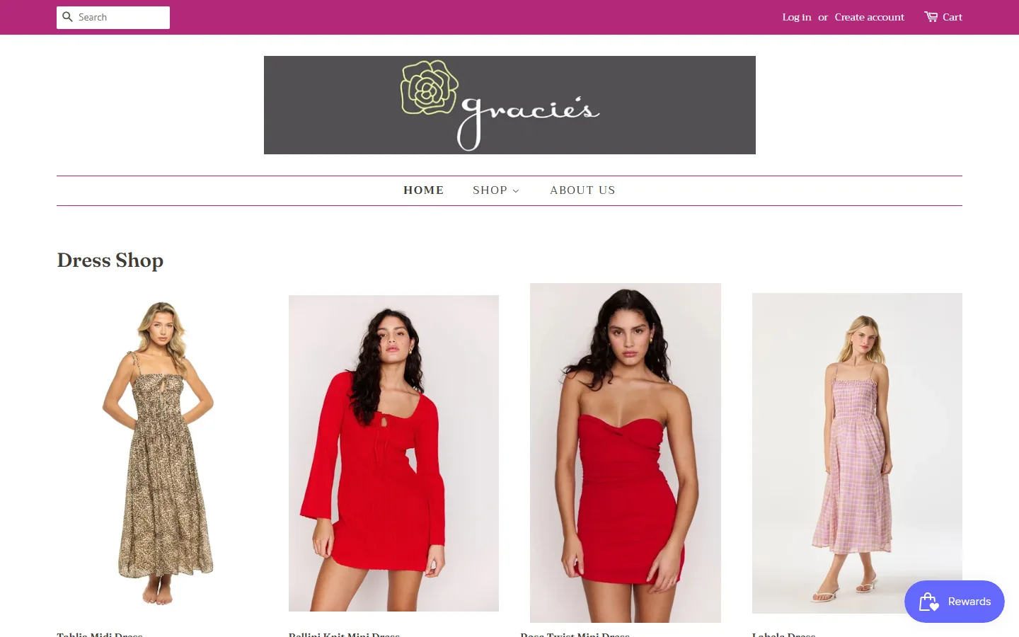 Captured website of Gracie's Boutique