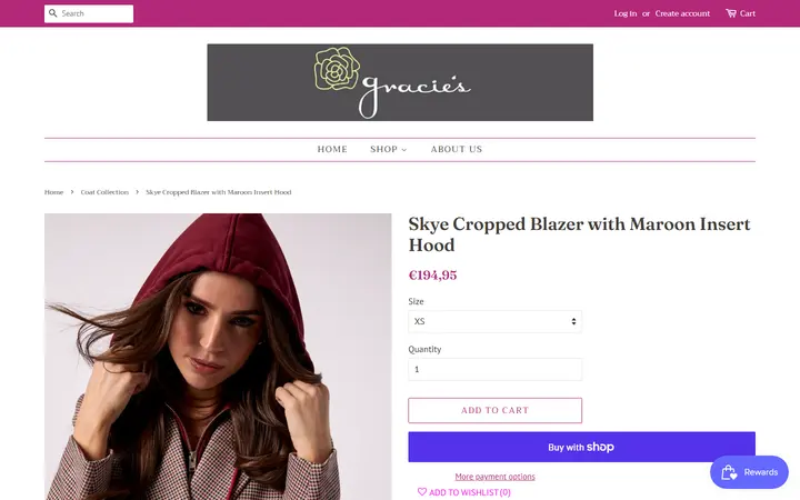 /collections/coat-collection/products/skye-cropped-blazer-with-maroon-insert-hood — Gracie's Boutique