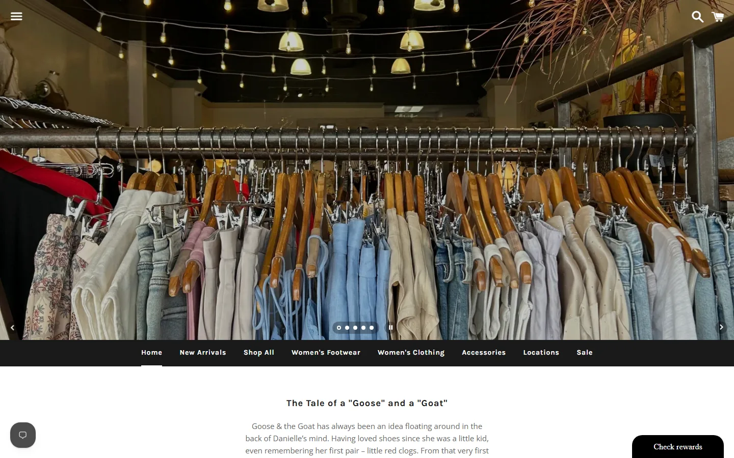 Captured website of Goose & the Goat Shoes, Clothing, Accessories