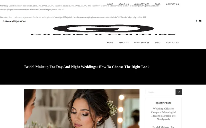 Website of Gabriela Couture wedding dress alterations