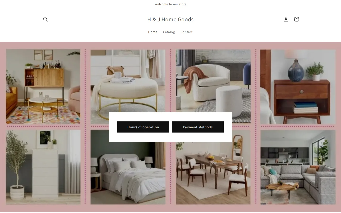 Captured website of H&J HomeGoods