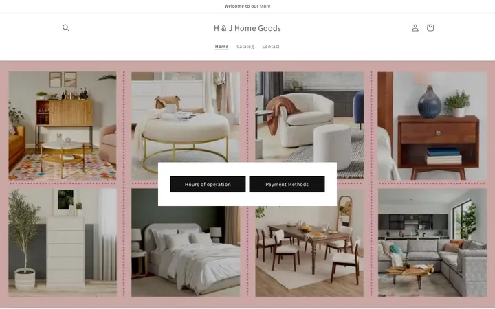 Website of H&J HomeGoods