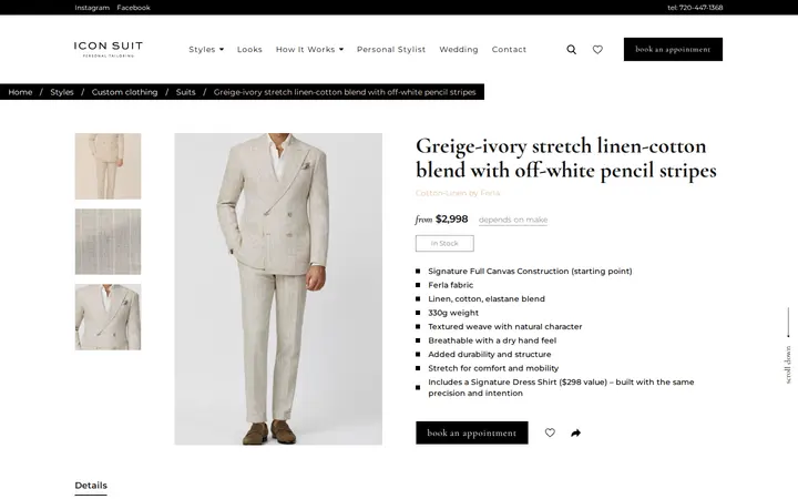 /styles/custom-clothing/suits/greige-ivory-stretch-linen-cotton-blend-with-off-white-pencil-stripes — Icon Suit