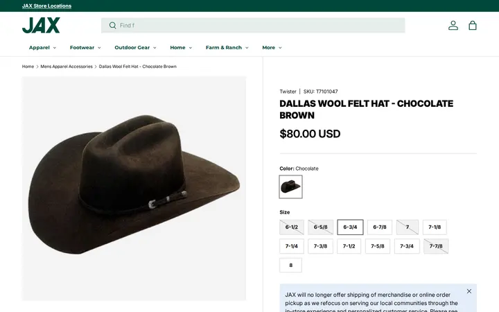 /collections/mens-apparel-accessories/products/twister-dallas-wool-felt-hat-chocolate-brown — JAX Broomfield Outdoor Gear, Farm & Ranch