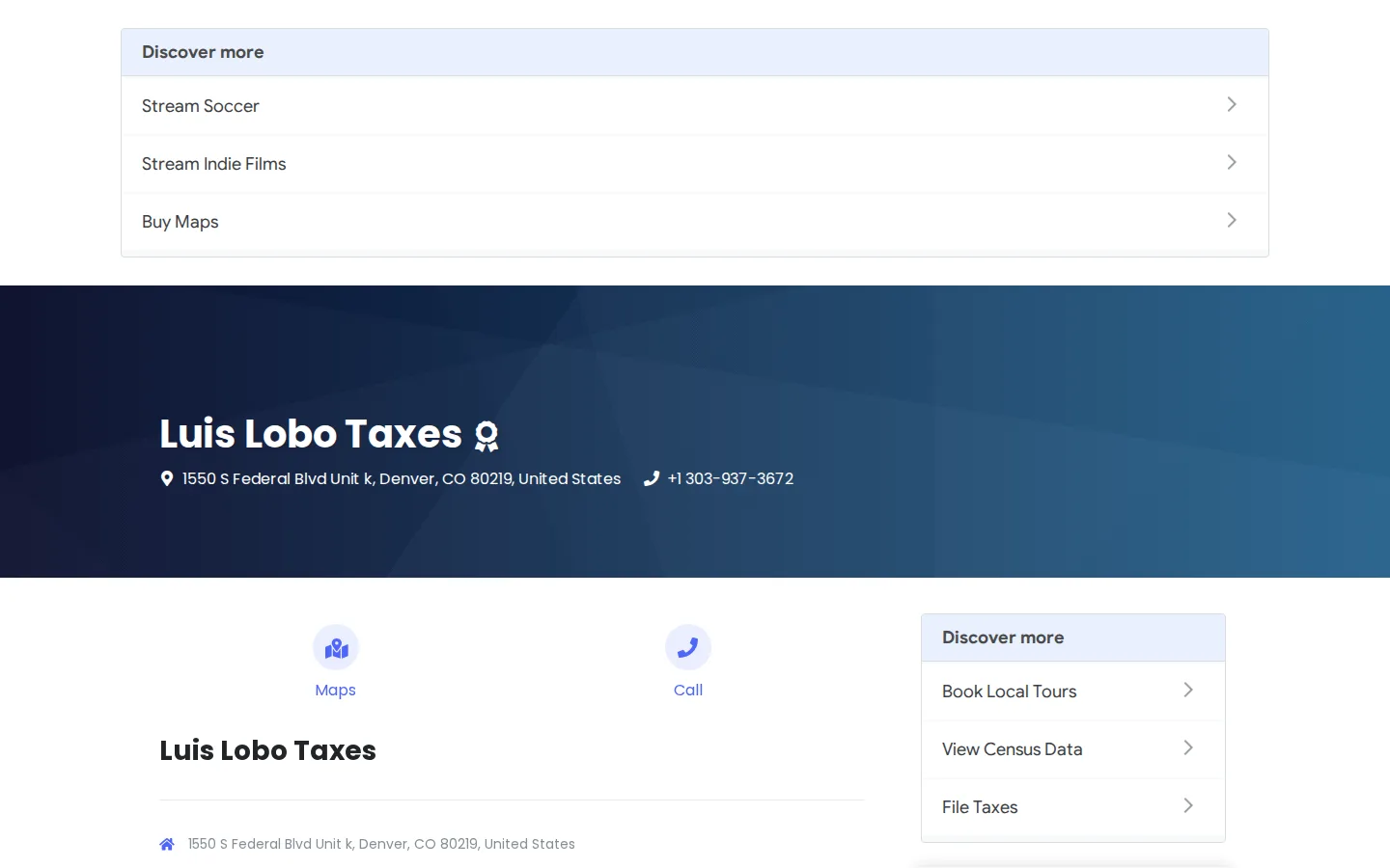 Captured website of Luis Lobo Taxes