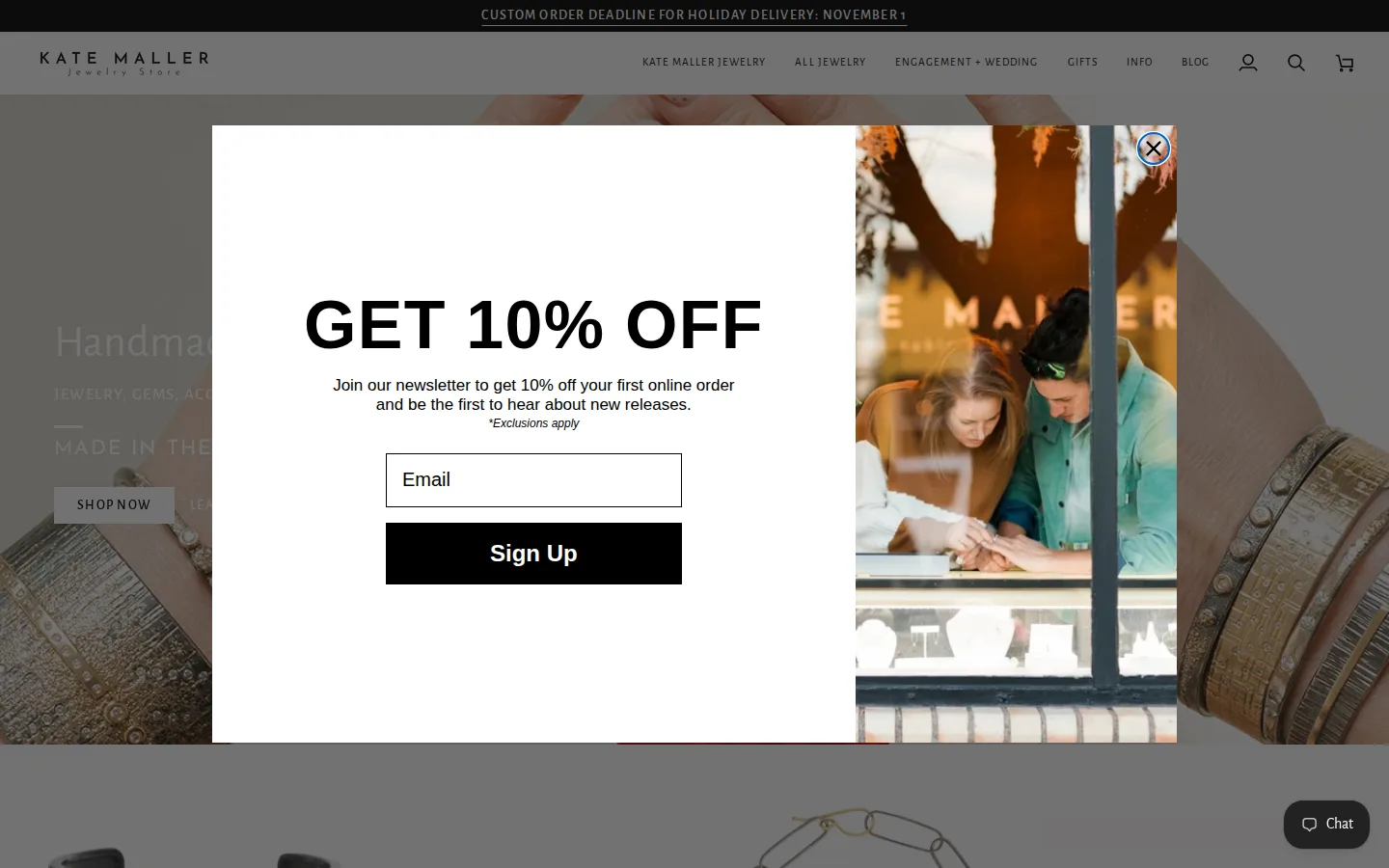 Captured website of Kate Maller Jewelry