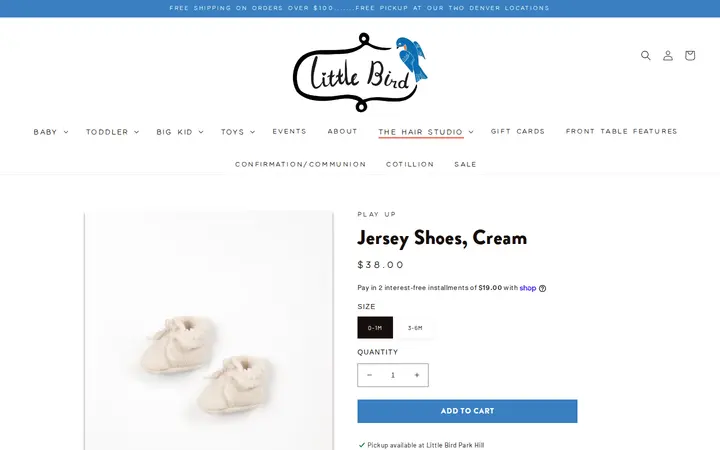 /collections/baby-gifts/products/jersey-shoes-cream — Little Bird Denver - Park Hill