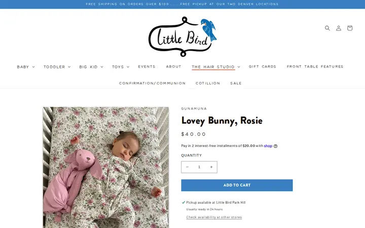 /collections/baby-gifts/products/lovey-bunny-rosie — Little Bird Denver - Park Hill