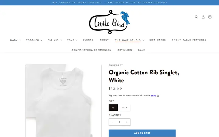 /collections/baby-gifts/products/organic-cotton-rib-singlet-white — Little Bird Denver - Park Hill