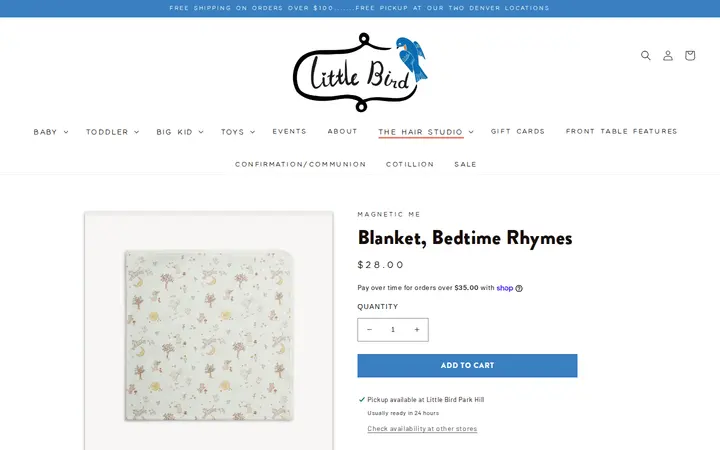 /collections/baby-gifts/products/blanket-bedtime-rhymes — Little Bird Denver - Park Hill