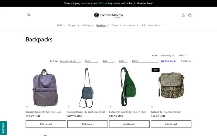 /collections/backpacks — Clothes Mentor Littleton, CO
