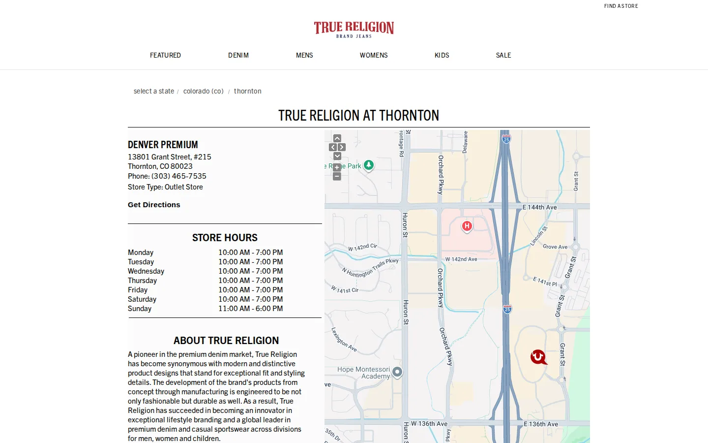 Captured website of True Religion