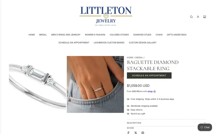 /collections/bridal/products/baguette-diamond-stackable-ring — Littleton Jewelry