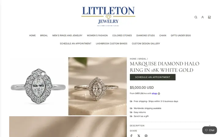 /collections/bridal/products/marquise-diamond-halo-ring-in-18k-white-gold — Littleton Jewelry