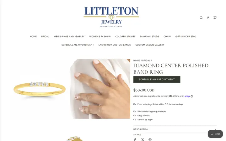 /collections/bridal/products/diamond-center-polished-band-ring — Littleton Jewelry