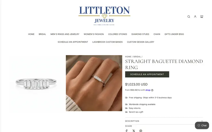 /collections/bridal/products/straight-baguette-diamond-ring — Littleton Jewelry
