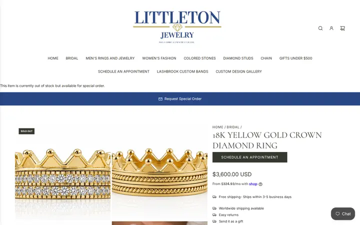 /collections/bridal/products/18k-yellow-gold-crown-diamond-ring — Littleton Jewelry