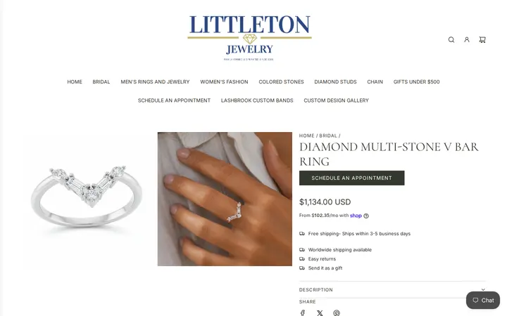 /collections/bridal/products/diamond-multi-stone-v-bar-ring — Littleton Jewelry