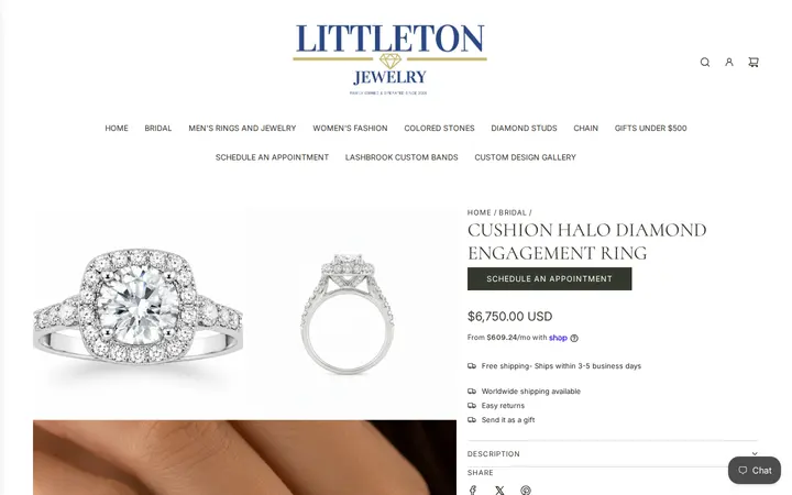 /collections/bridal/products/cushion-halo-diamond-engagement-ring — Littleton Jewelry