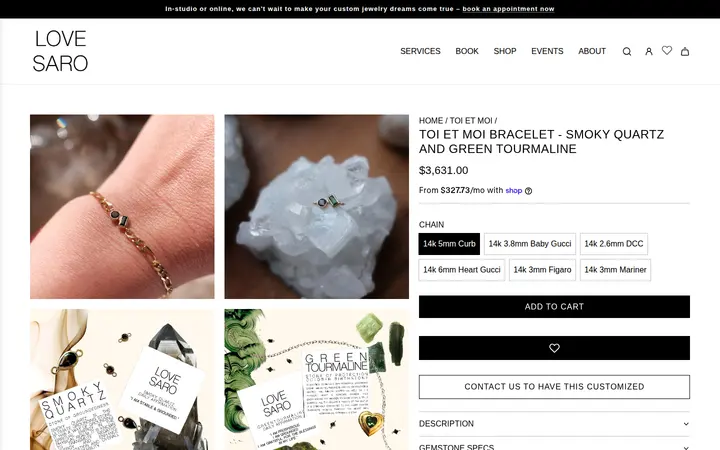 /collections/toi-et-moi-gemstone-charm-jewelry/products/smoky-quartz-and-green-tourmaline — LOVE SARO - Custom Permanent Jewelry & Beyond