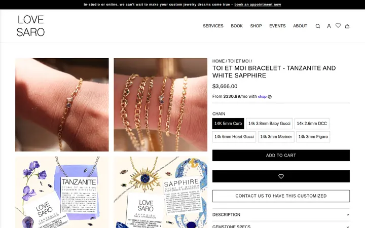 /collections/toi-et-moi-gemstone-charm-jewelry/products/tanzanite-and-white-sapphire — LOVE SARO - Custom Permanent Jewelry & Beyond