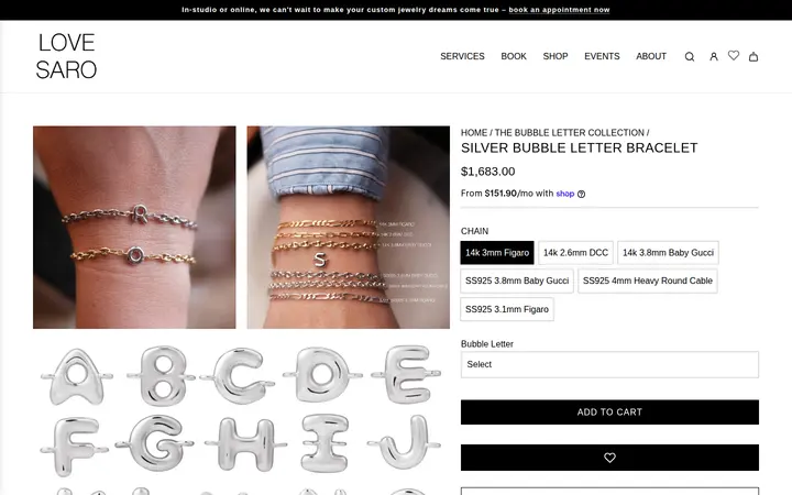 /collections/the-bubble-letter-collection/products/silver-bubble-letter-bracelet — LOVE SARO - Custom Permanent Jewelry & Beyond
