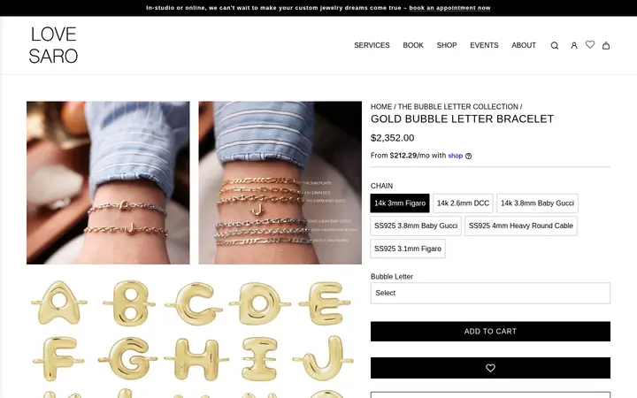 /collections/the-bubble-letter-collection/products/gold-bubble-letter-bracelet — LOVE SARO - Custom Permanent Jewelry & Beyond