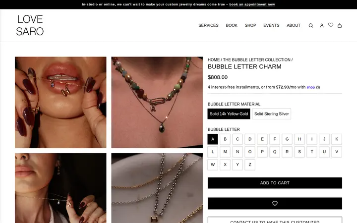 /collections/the-bubble-letter-collection/products/bubble-letter-charm-1 — LOVE SARO - Custom Permanent Jewelry & Beyond