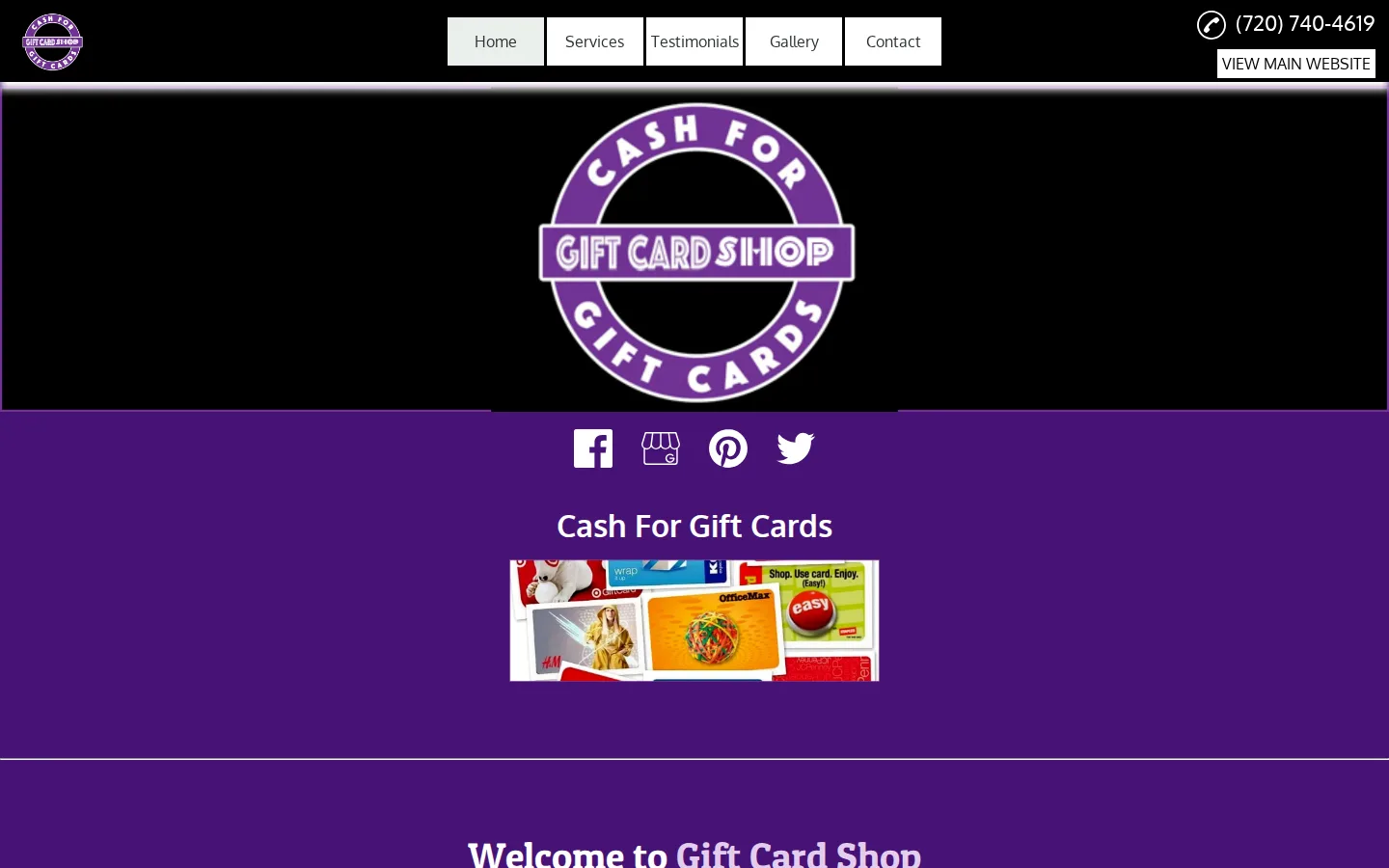Captured website of Gift Card Shop