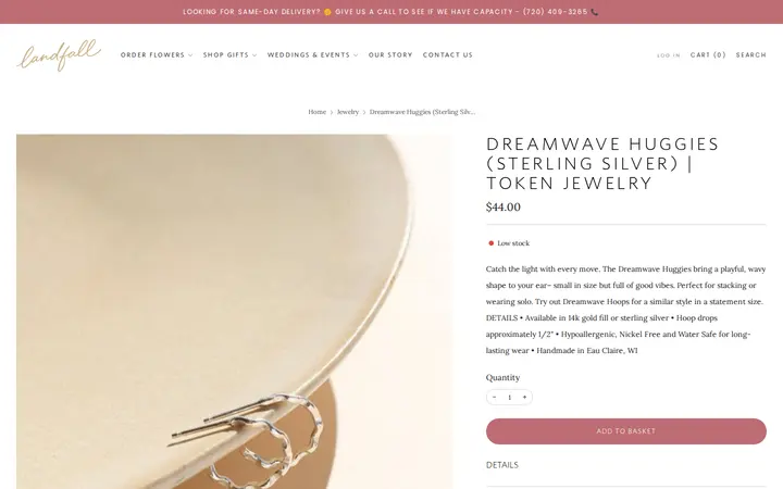 /collections/jewelry/products/token-jewelry-dreamwave-huggies-sterling-silver — Landfall Floral Co. | Denver Florist