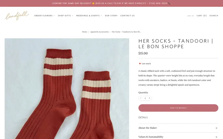 /collections/apparel-accessories/products/le-bon-shoppe-her-socks-varsity-tandoori — Landfall Floral Co. | Denver Florist