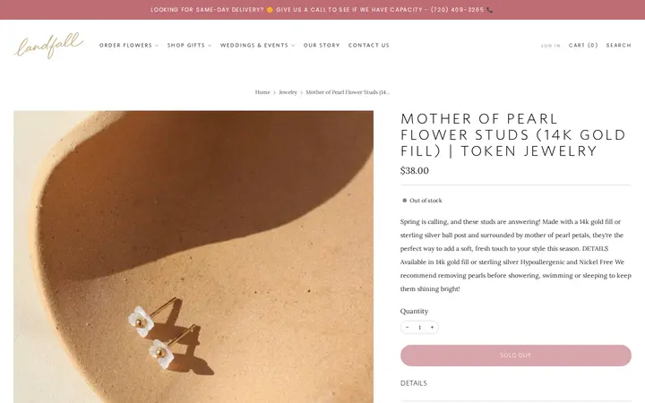 /collections/jewelry/products/token-jewelry-mother-of-pearl-flower-studs-14k-gold-fill — Landfall Floral Co. | Denver Florist
