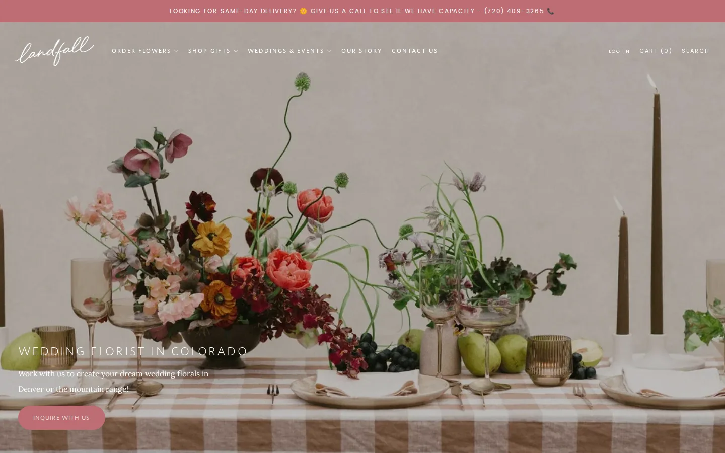 Captured website of Landfall Floral Co. | Denver Florist