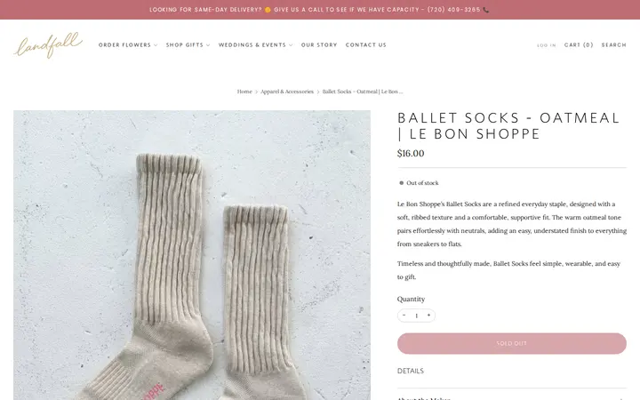 /collections/apparel-accessories/products/le-bon-shoppe-ballet-socks-oatmeal — Landfall Floral Co. | Denver Florist