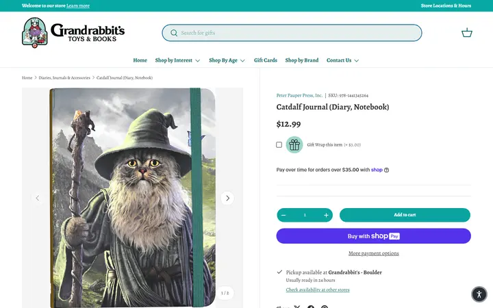 Catdalf Journal (Diary, Notebook) – Grandrabbit's Toy Shoppe — Grandrabbit's Toy Shoppe