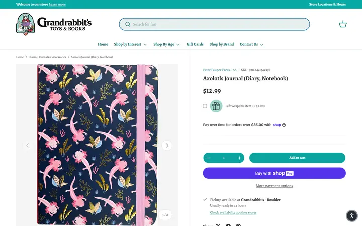 Axolotls Journal (Diary, Notebook) – Grandrabbit's Toy Shoppe — Grandrabbit's Toy Shoppe