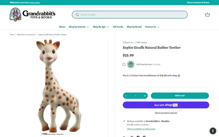 Sophie Giraffe Natural Rubber Teether – Grandrabbit's Toy Shoppe — Grandrabbit's Toy Shoppe