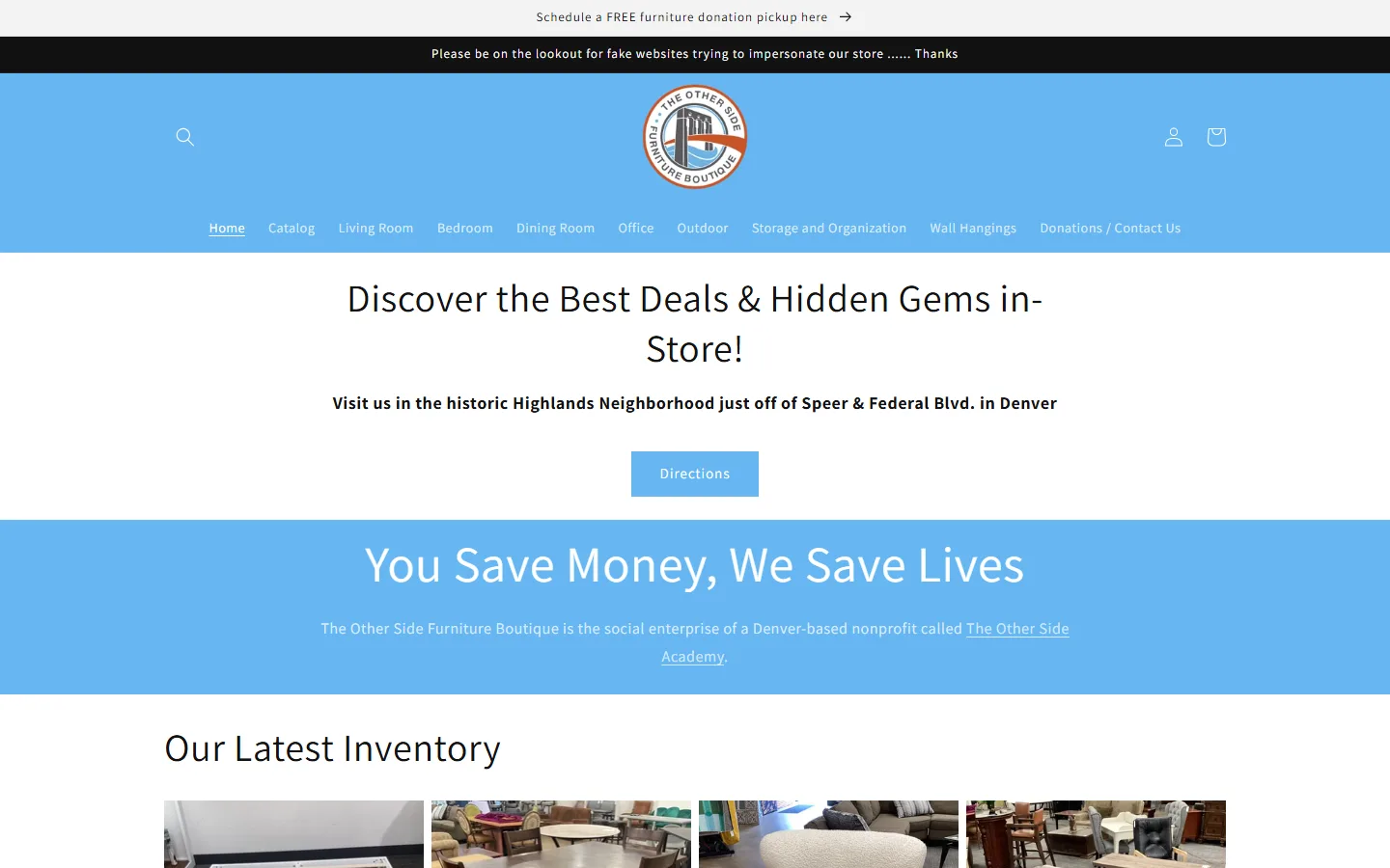 Captured website of The Other Side Furniture Boutique