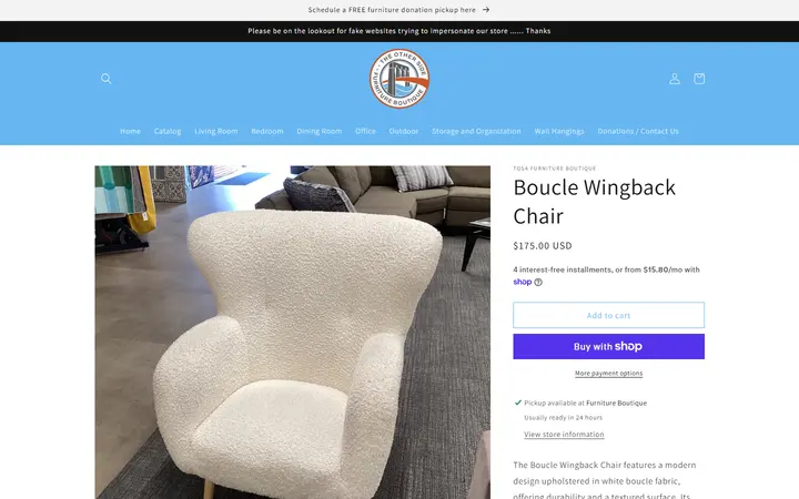 Boucle Wingback Chair – TOSA Furniture Boutique — The Other Side Furniture Boutique