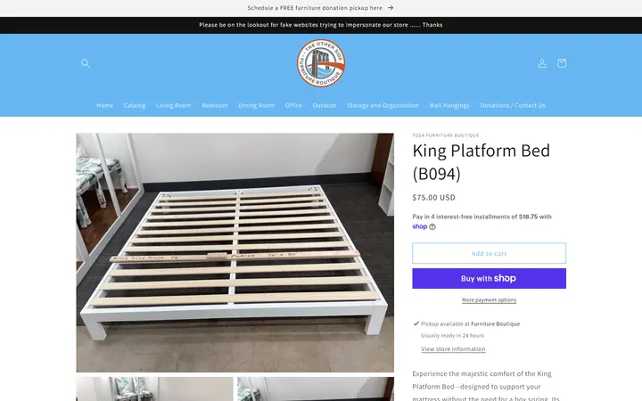 King Platform Bed (B094) – TOSA Furniture Boutique — The Other Side Furniture Boutique