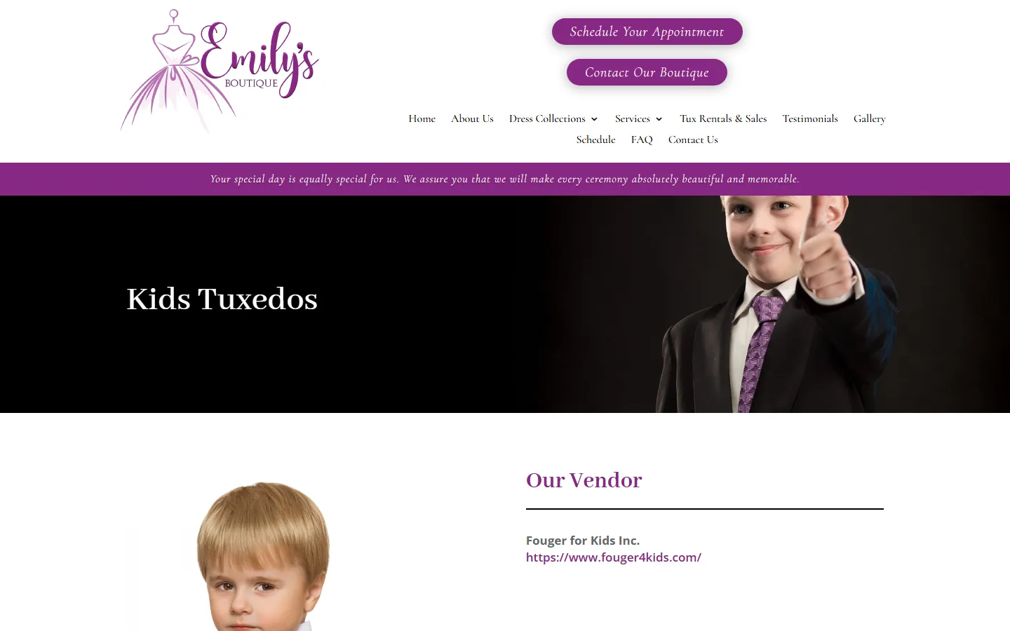 Captured website of Emily's Boutique